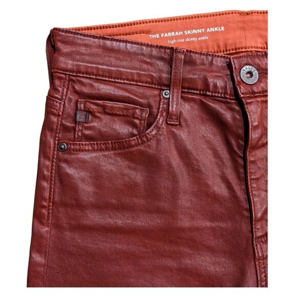 AG Adriano Goldschmied The Farrah Skinny Ankle High-Rise Red Coated Jeans 26R - Picture 3 of 8